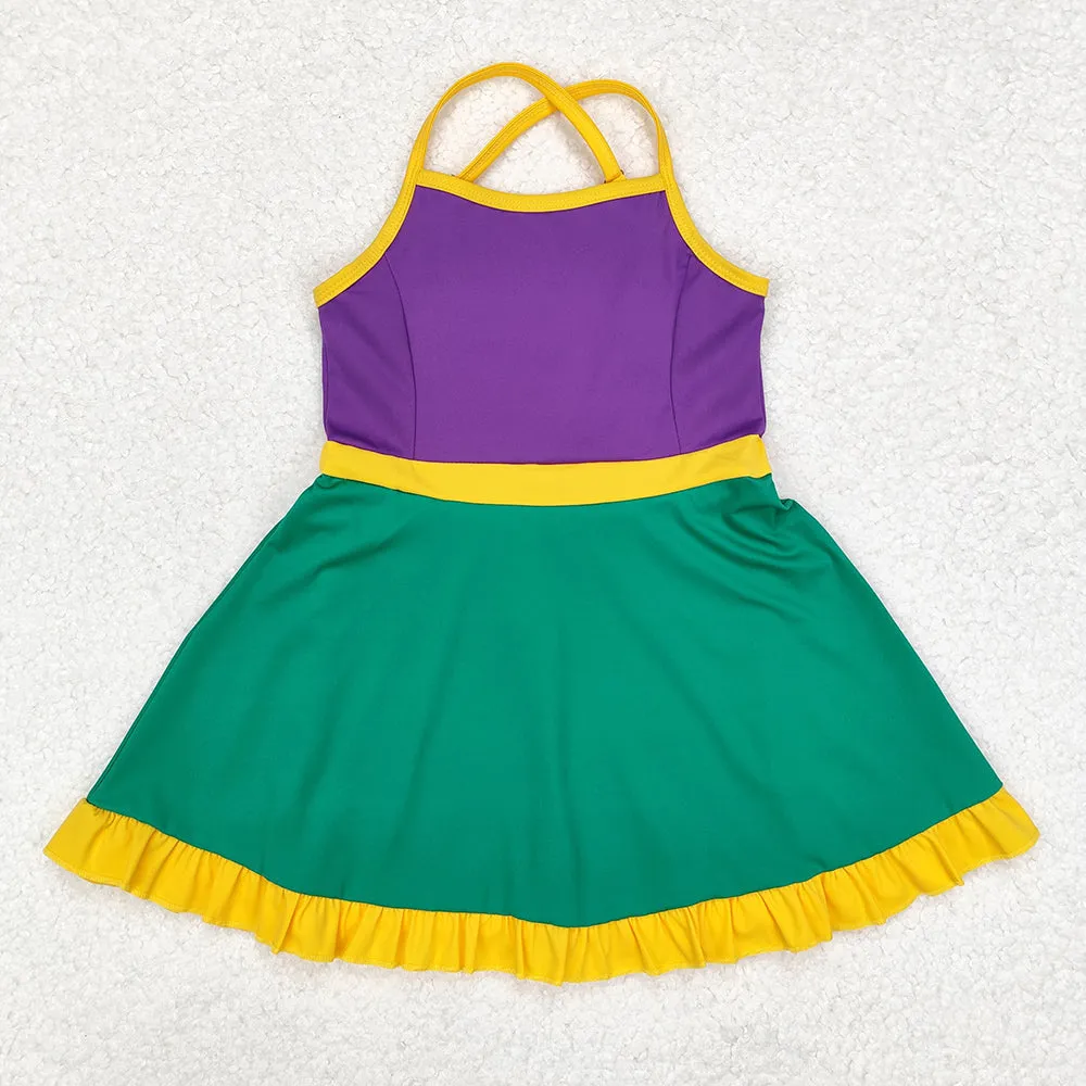 Baby Girls Clothes Purple Mardi Gras Athletic Active Wear Knee Length Dresses GSD1431