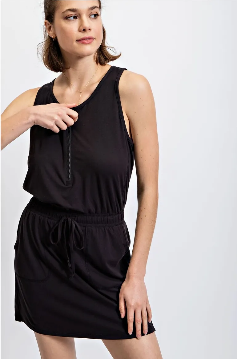Black Half Zip Sleeveless Athletic Dress