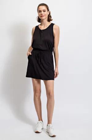 Black Half Zip Sleeveless Athletic Dress