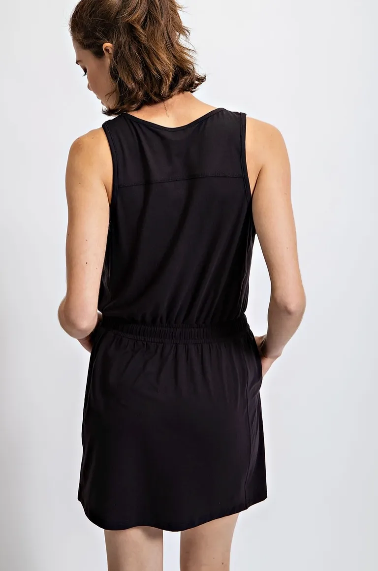 Black Half Zip Sleeveless Athletic Dress