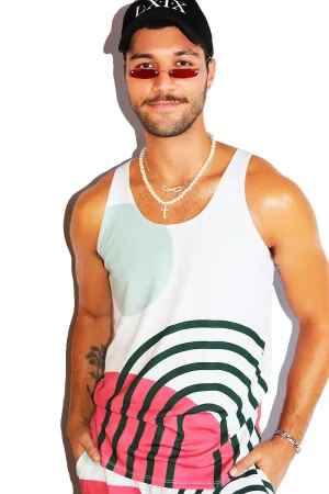 Boho Print All Over Racerback Tank- White