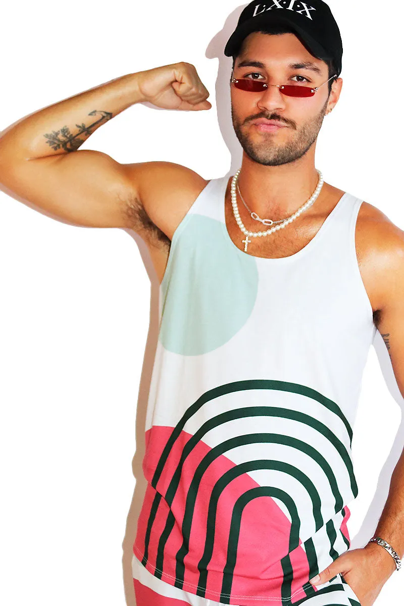 Boho Print All Over Racerback Tank- White