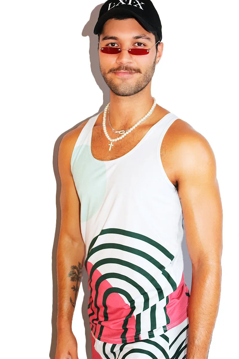 Boho Print All Over Racerback Tank- White