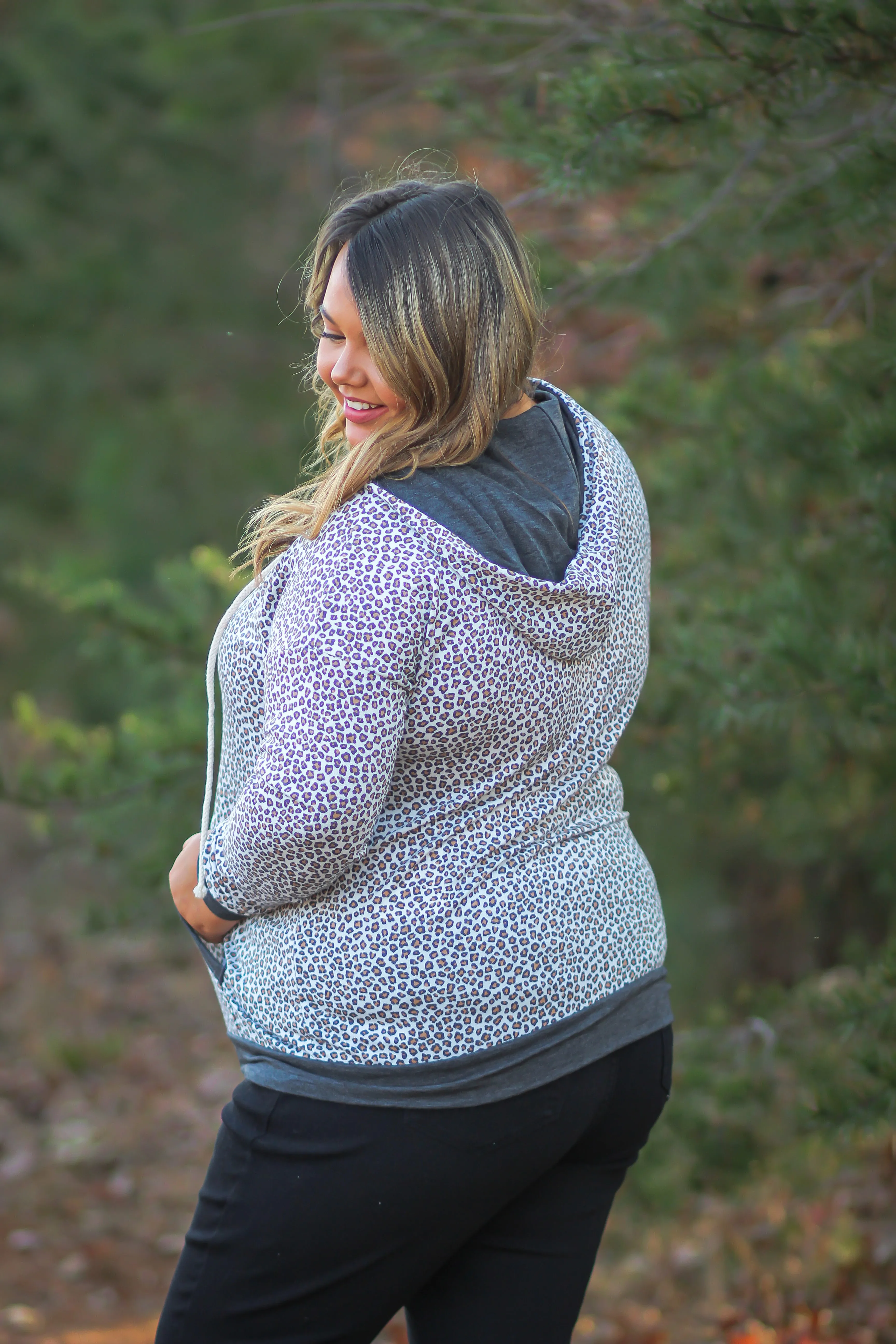 Curvy Leopard Zip Up Hoodie