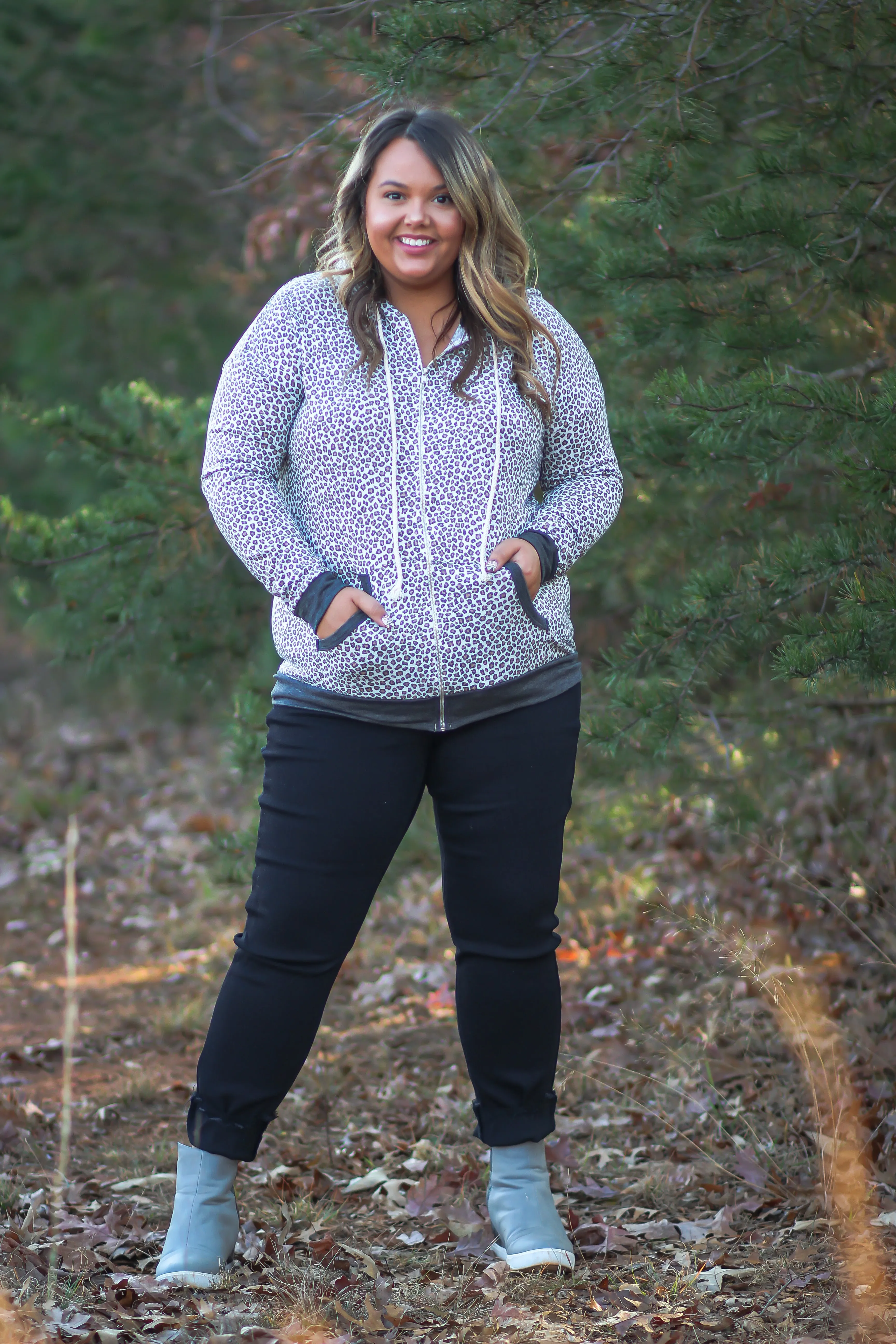 Curvy Leopard Zip Up Hoodie
