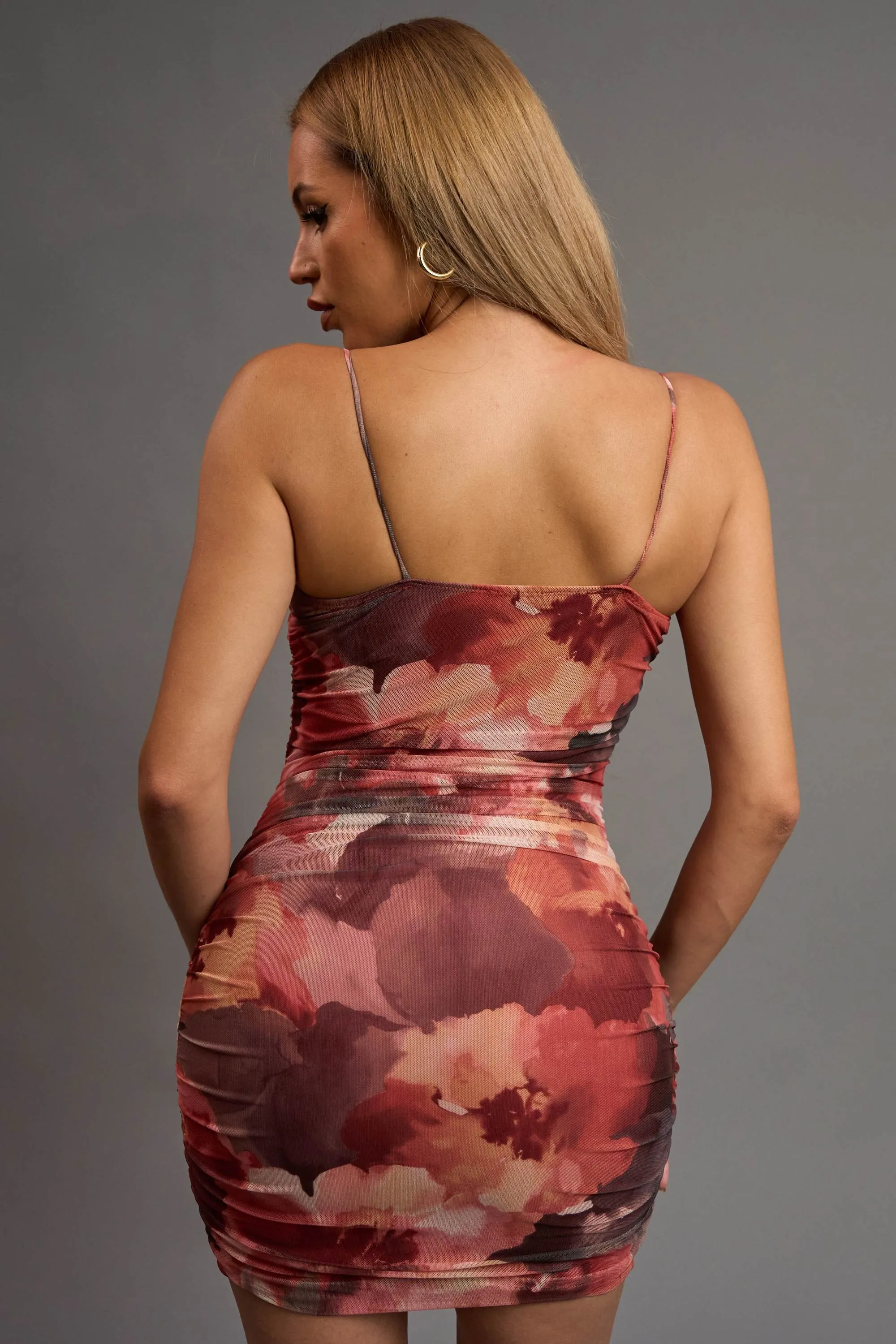 DRY ROSE TIE DYE PRINT MESH TANK MINI DRESS