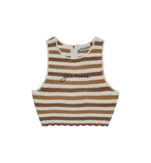 GANNI Brown Crochet Racerback Top
