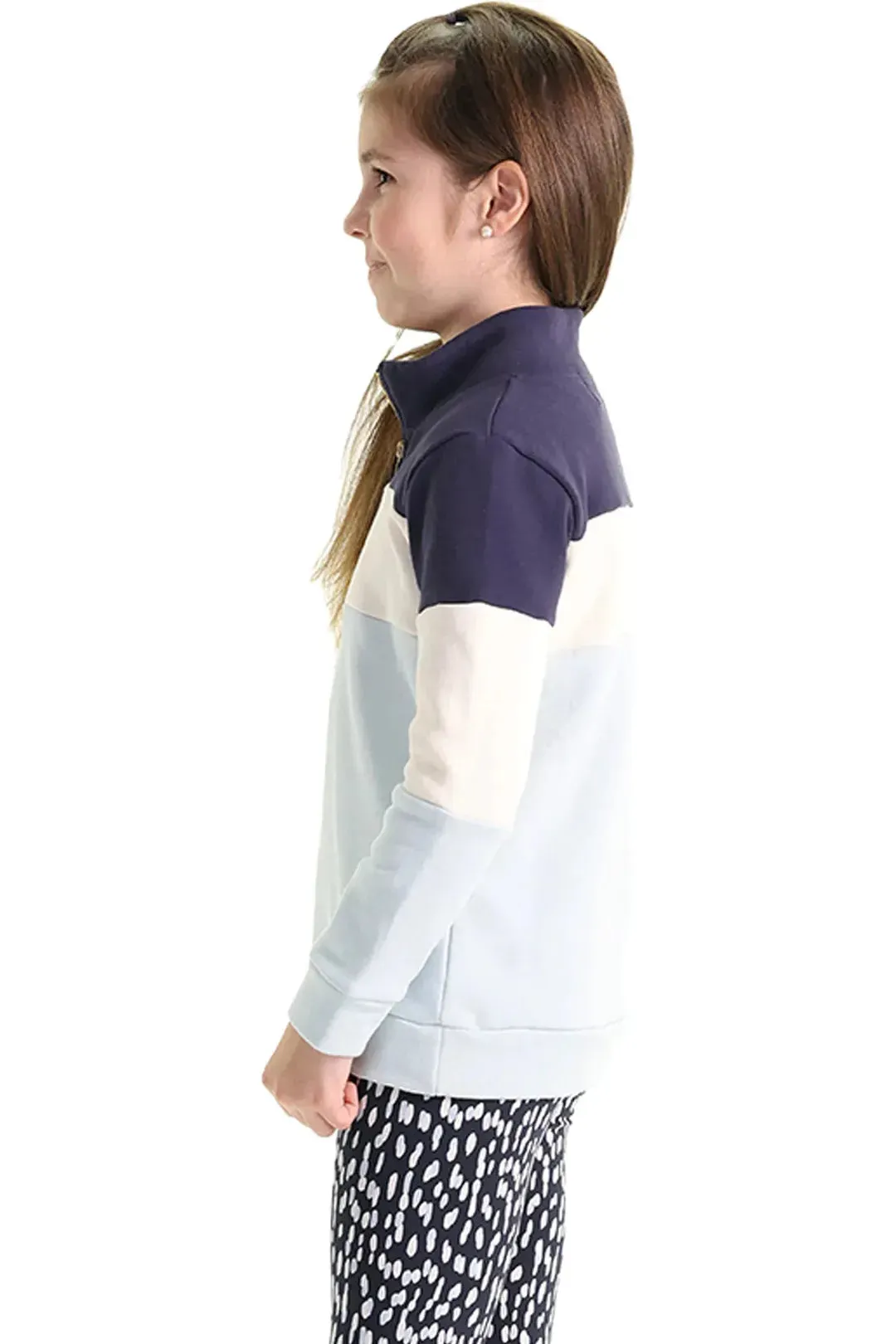 Girls Blue Colorblock Quarterzip Sweatshirt
