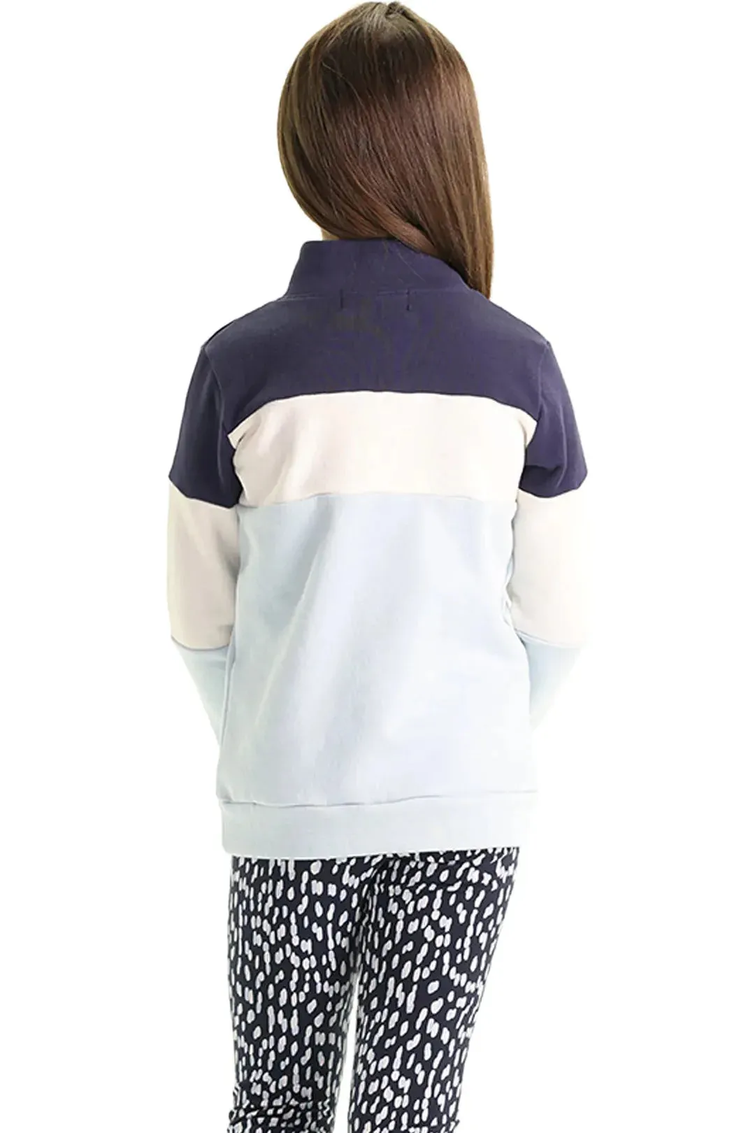Girls Blue Colorblock Quarterzip Sweatshirt