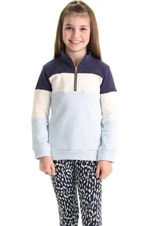 Girls Blue Colorblock Quarterzip Sweatshirt