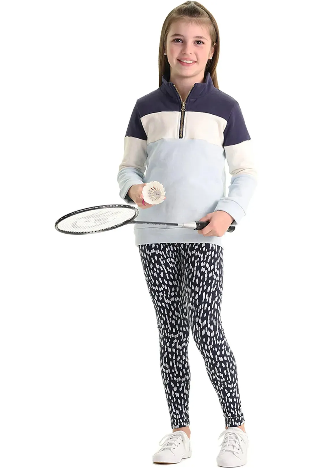 Girls Blue Colorblock Quarterzip Sweatshirt