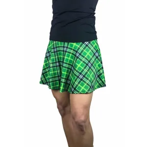 Green Plaid Athletic Flare Skirt w/ built in compression shorts