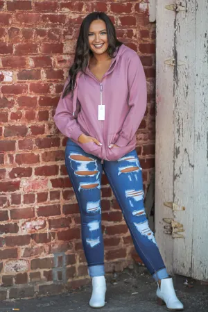 Mauve Zip Up Hooded Tunic
