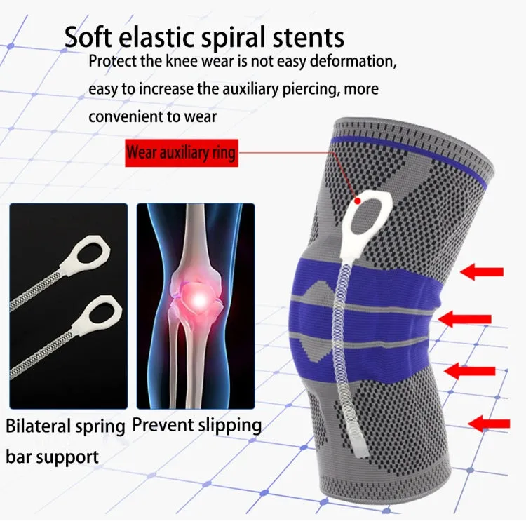 Outdoor Fitness Mountaineering Knit Protection Silicone Anti - collision Spring Support Sports Knee Protector, Size: XL (Red)