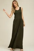 Pleated Waist Tank Maxi Dress