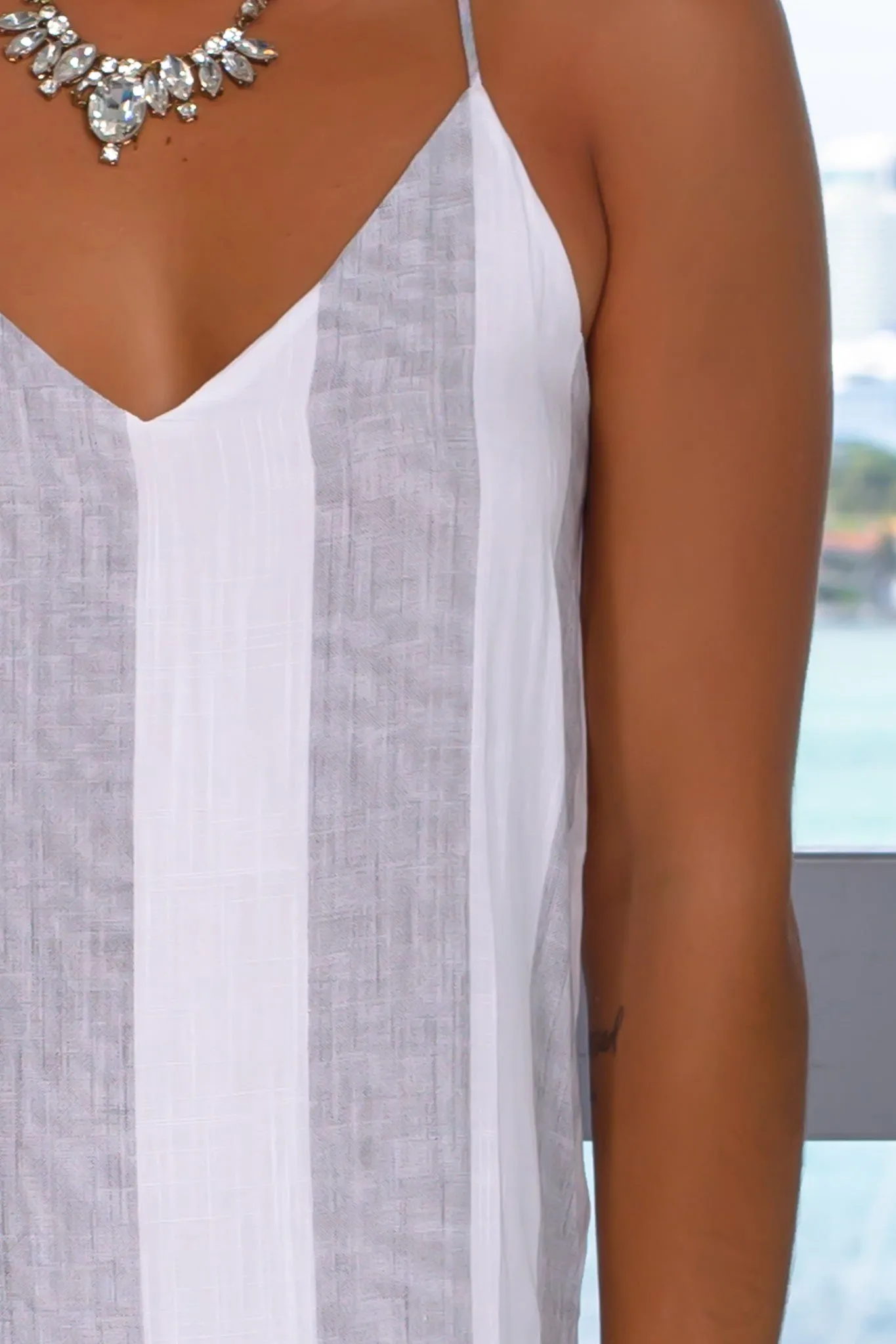 White Striped Tank Short Dress