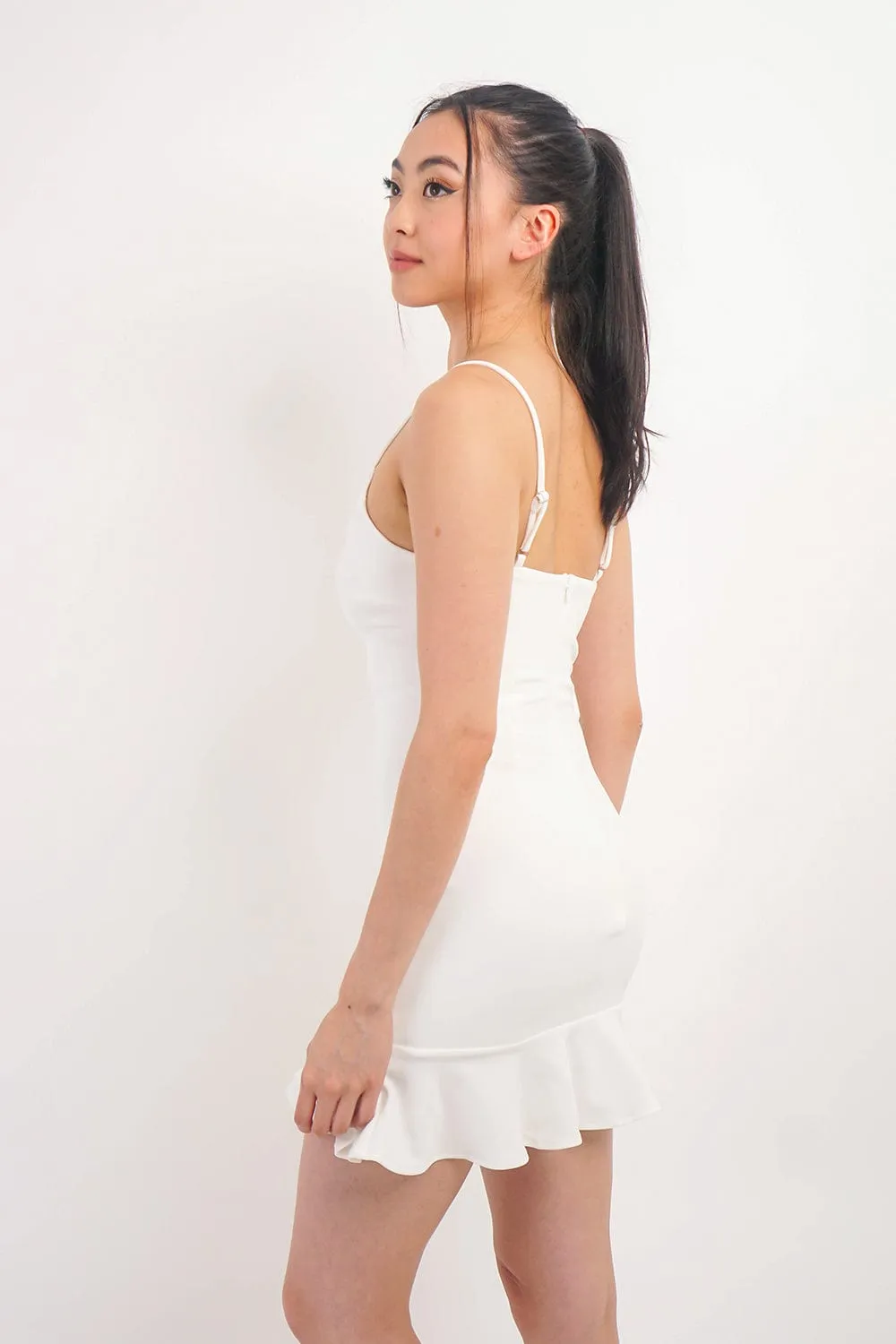 White U Tank Ruffle Mini Dress